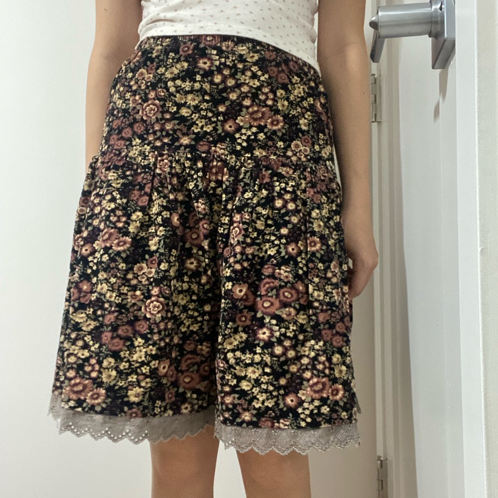 Floral Midi Skirt in Brown and Pink